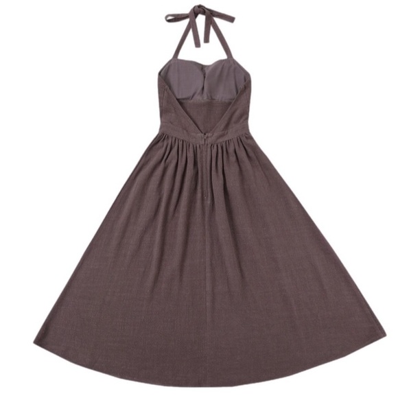 Fashion Brand Company Brown Linen Apron Halter Dress Small S FBC Penelope Gazin - Picture 5 of 8